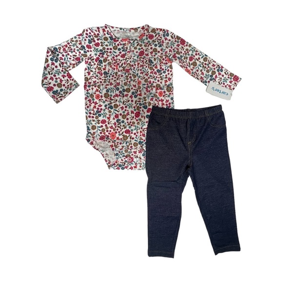 Carters Baby Girls Size 18 Months 2pc Floral Outfit Set Pants Bodysuit long - Picture 4 of 12